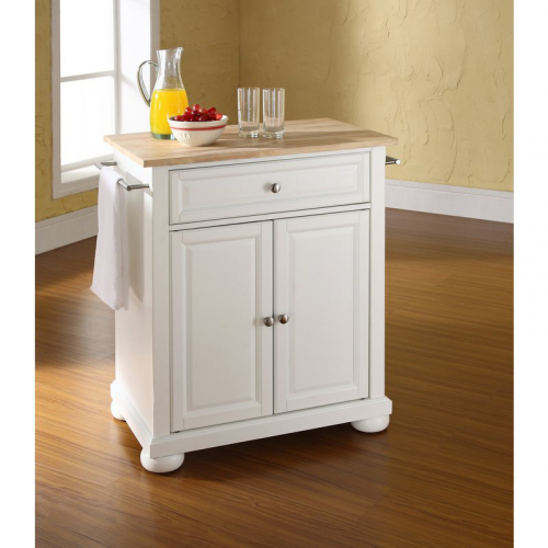 Cuisine Alexandria 28" Kitchen Island in White Finish w/ Natural Wood Top