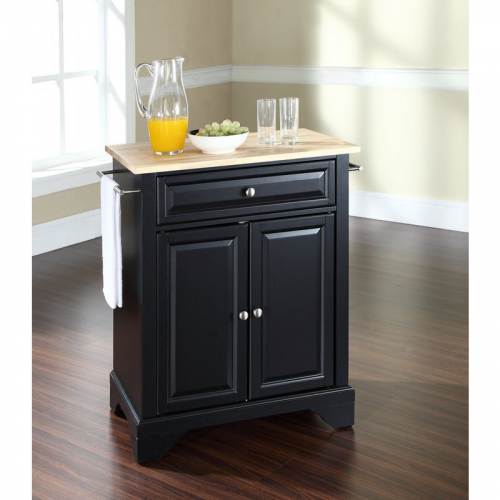 Cuisine Lafayette 28" Kitchen Island in Black Finish w/ Natural Wood Top