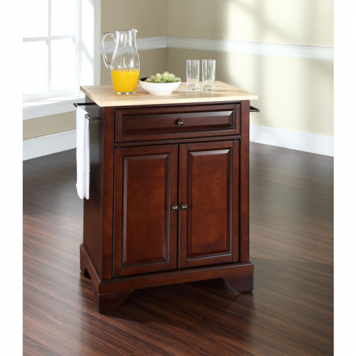 Cuisine Lafayette 28" Kitchen Island in Vintage Mahogany Finish with Natural Wood Top