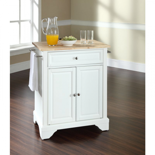 Cuisine Lafayette 28" Kitchen Island in White Finish with Natural Wood Top