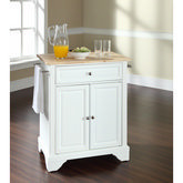 Cuisine Lafayette 28" Kitchen Island in White Finish with Natural Wood Top