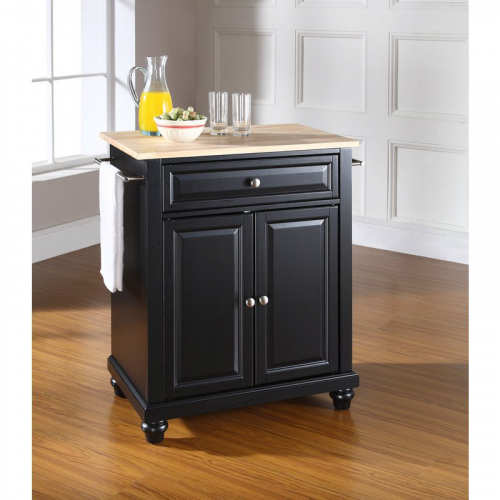 Cuisine Cambridge 28" Kitchen Island in Black Finish w/ Natural Wood Top