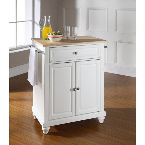 Cuisine Cambridge 28" Kitchen Island in White Finish w/ Natural Wood Top