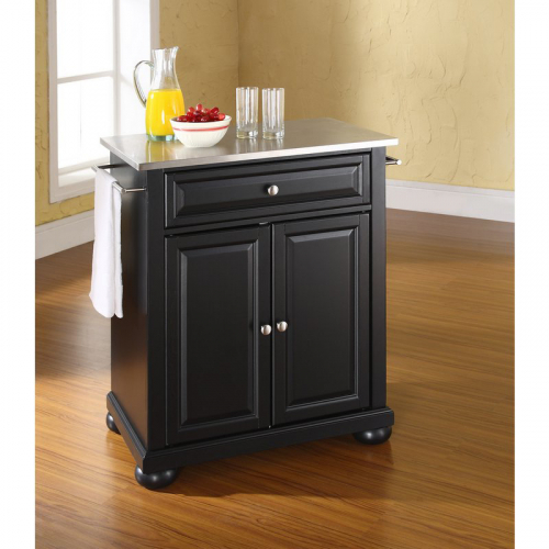 Cuisine Alexandria 28" Kitchen Island in Black Finish w/ Stainless Steel Top