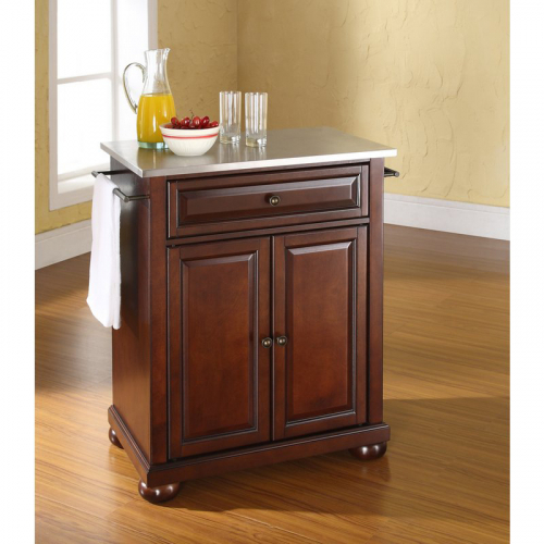 Cuisine Alexandria 28" Kitchen Island in Vintage Mahogany Finish w/ Stainless Steel Top