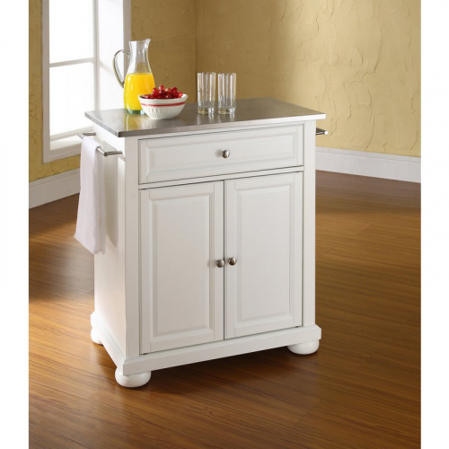 Cuisine Alexandria 28" Kitchen Island in White Finish w/ Stainless Steel Top