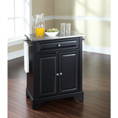 Cuisine Lafayette 28" Kitchen Island in Black Finish w/ Stainless Steel Top