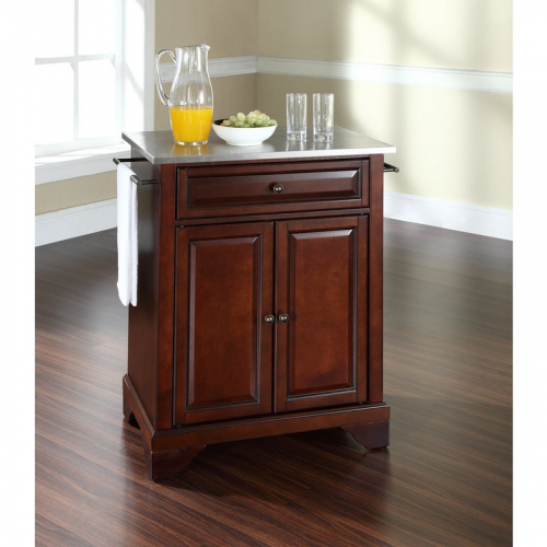 Cuisine Lafayette 28" Kitchen Island in Vintage Mahogany Finish with Stainless Steel Top