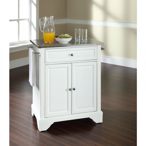 Cuisine Lafayette 28" Kitchen Island in White Finish w/ Stainless Steel Top