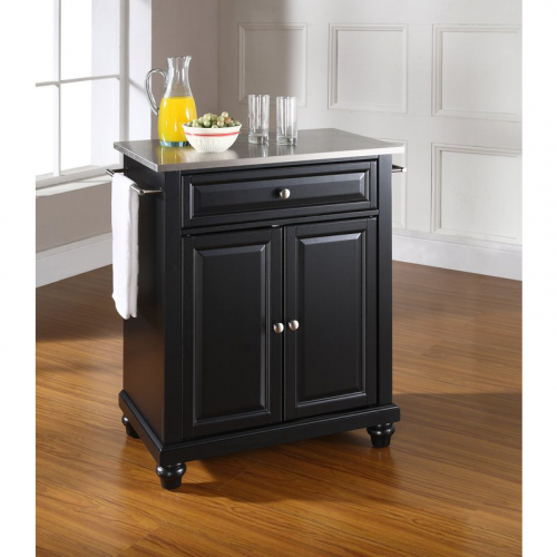 Cuisine Cambridge 28" Kitchen Island in Black Finish w/ Stainless Steel Top