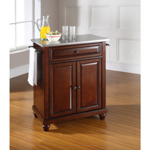 Cuisine Cambridge 28" Kitchen Island in Vintage Mahogany Finish w/ Stainless Steel Top