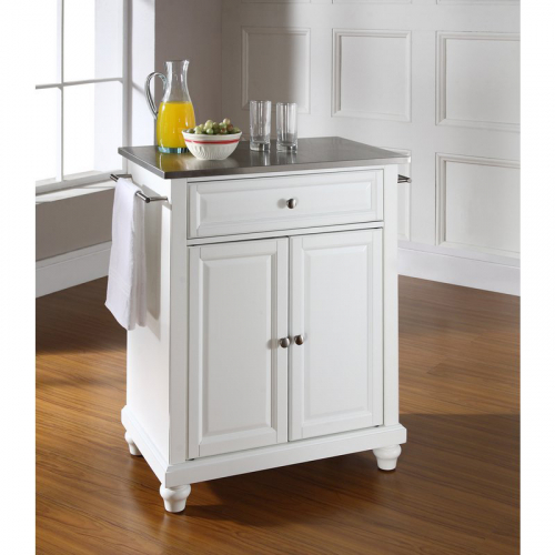 Cuisine Cambridge 28" Kitchen Island in White Finish w/ Stainless Steel Top