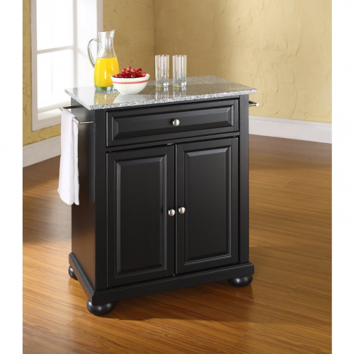 Cuisine Alexandria 28" Kitchen Island in Black Finish with Salt & Pepper Granite Top