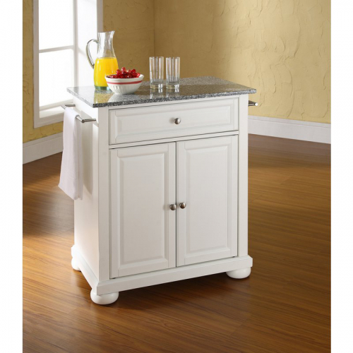 Cuisine Alexandria 28" Kitchen Island in White Finish w/ Salt & Pepper Granite Top