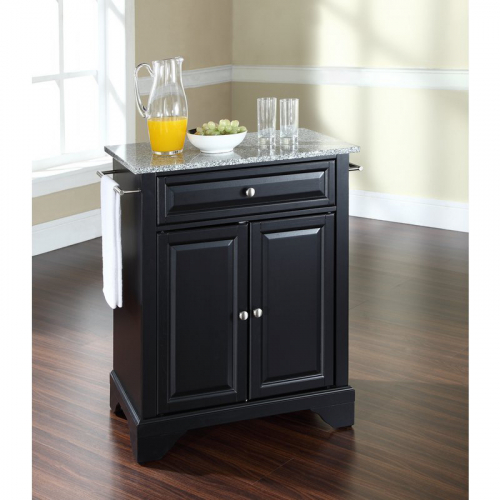 Cuisine Lafayette 28" Kitchen Island in Black Finish w/ Salt & Pepper Granite Top