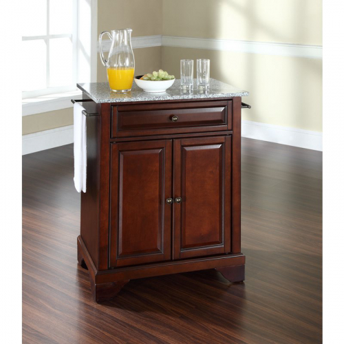 Cuisine Lafayette 28" Kitchen Island in Vintage Mahogany Finish w/ Salt & Pepper Granite Top