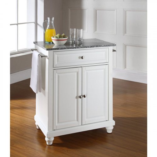 Cuisine Cambridge 28" Kitchen Island in White Finish w/ Salt & Pepper Granite Top