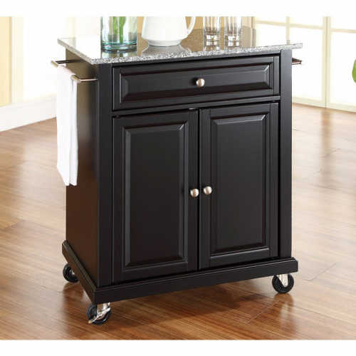 Cuisine Compact 28" Kitchen Cart in Black Finish w/ Salt & Pepper Granite Top