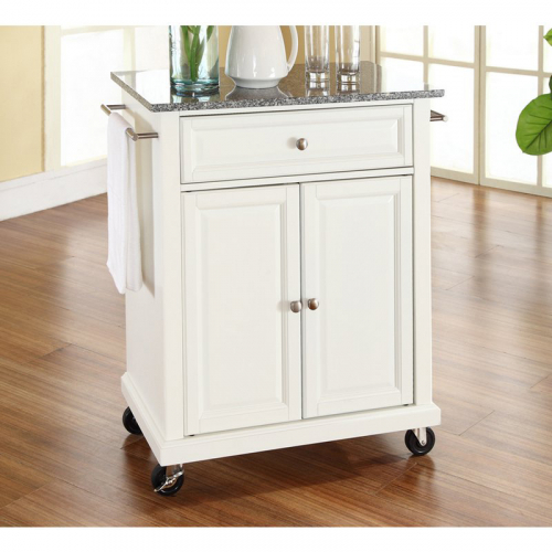 Cuisine Compact 28" Kitchen Cart in White Finish with Salt & Pepper Granite Top