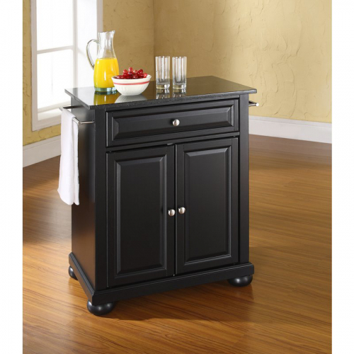 Cuisine Alexandria 28" Kitchen Island in Black Finish w/ Solid Black Granite Top