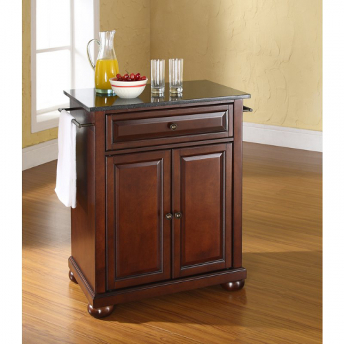 Cuisine Alexandria 28" Kitchen Island in Vintage Mahogany Finish w/ Solid Black Granite Top