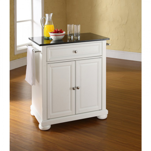 Cuisine Alexandria 28" Kitchen Island in White Finish w/ Solid Black Granite Top