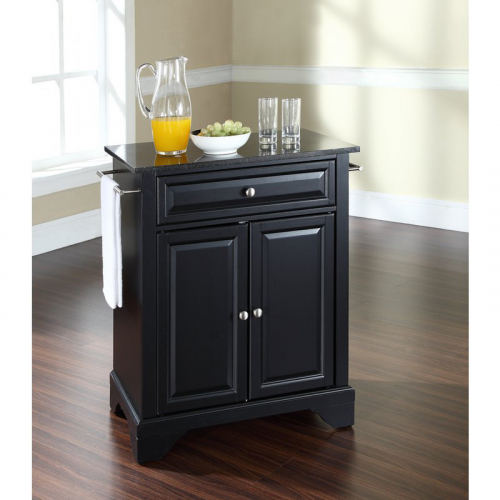 Cuisine Lafayette 28" Kitchen Island in Black Finish w/ Solid Black Granite Top