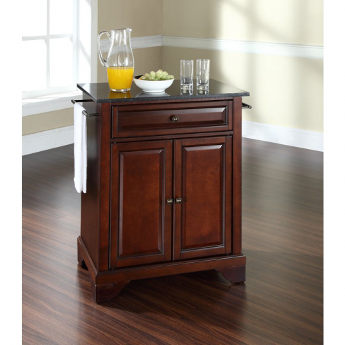 Cuisine Lafayette 28" Kitchen Island in Vintage Mahogany Finish w/ Solid Black Granite Top