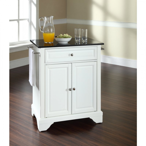 Cuisine Lafayette 28" Kitchen Island in White Finish w/ Solid Black Granite Top