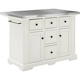 Julia Kitchen Island in White Finish w/ Stainless Steel Top