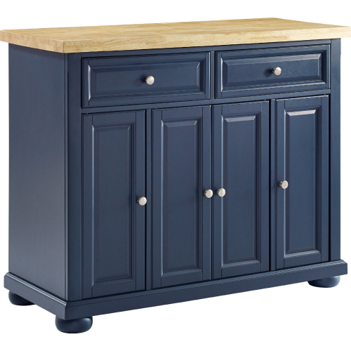 Madison Kitchen Island in Navy Blue Finish w/ Butcher Block Top