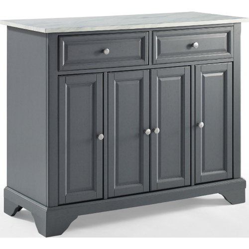 Avery Kitchen Island in Vintage Grey w/ White Faux Marble Top