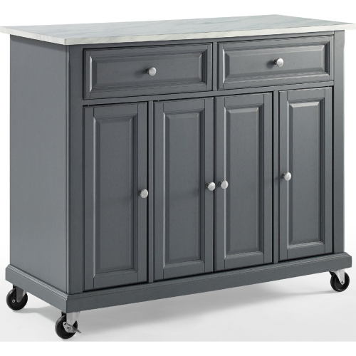 Avery Kitchen Cart Island in Vintage Grey w/ White Faux Marble Top