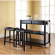 Kitchen Prep Cart in Black Finish with Gray Granite & 24" Black Leatherette Stools
