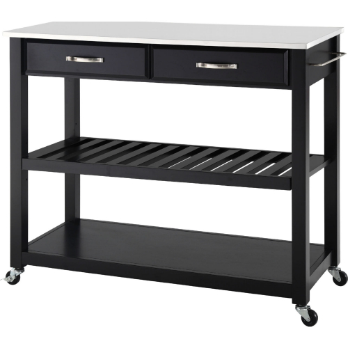 Kitchen Prep Cart in Black Finish w/ White Granite Top