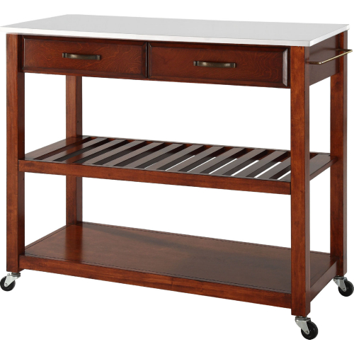 Kitchen Prep Cart in Cherry Finish w/ White Granite Top