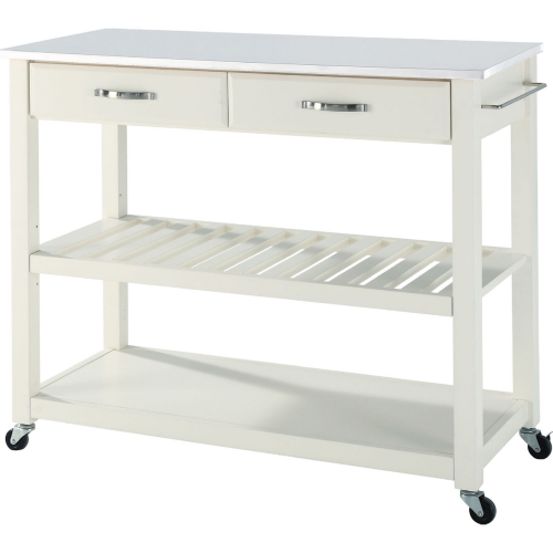 Kitchen Prep Cart in White Metal w/ White Granite Top