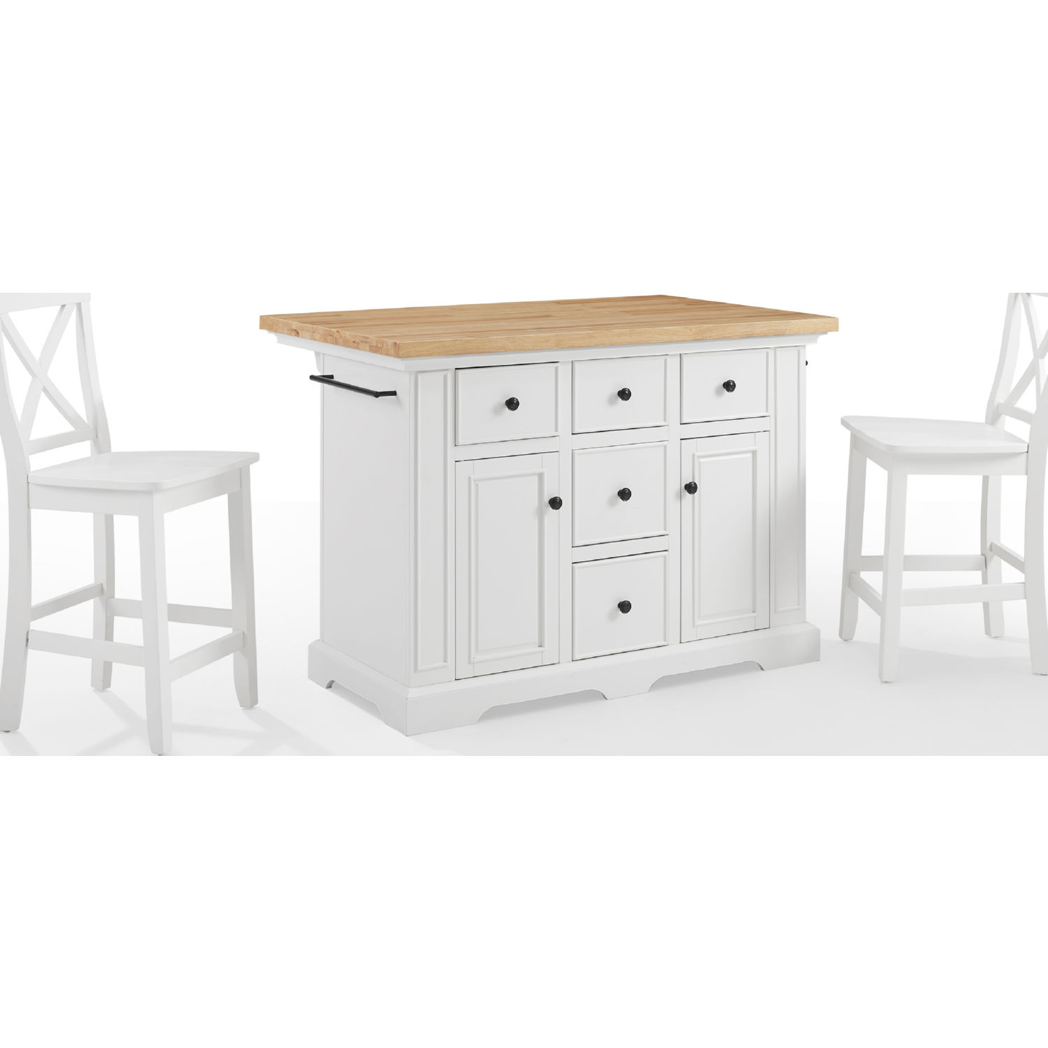 Crosley KF30067WH WH Julia Kitchen Island Stool Set in White Natural Wood