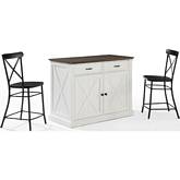 Clifton Kitchen Island Set in Distressed White & Black w/ Camille Stools