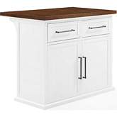 Bartlett Kitchen Island in White Finish w/ Walnut Finish Top