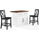 Bartlett Kitchen Island Set in White, Wood & Black