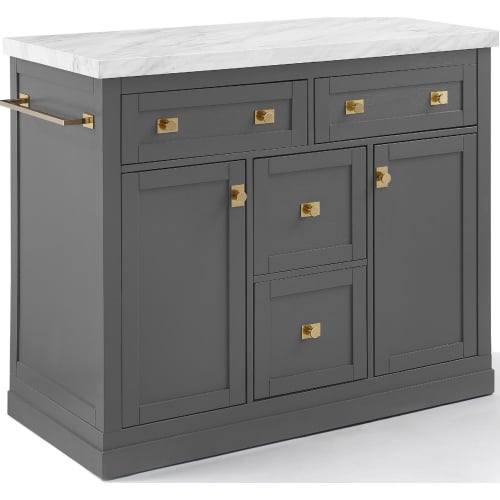 Claire Kitchen Island in Gray Wood & White Faux Marble