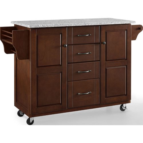 Eleanor Kitchen Cart in Mahogany with Grey Granite Top