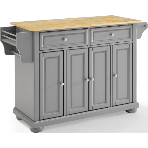 Alexandria Kitchen Island in Vintage Grey Finish w/ Natural Wood Top