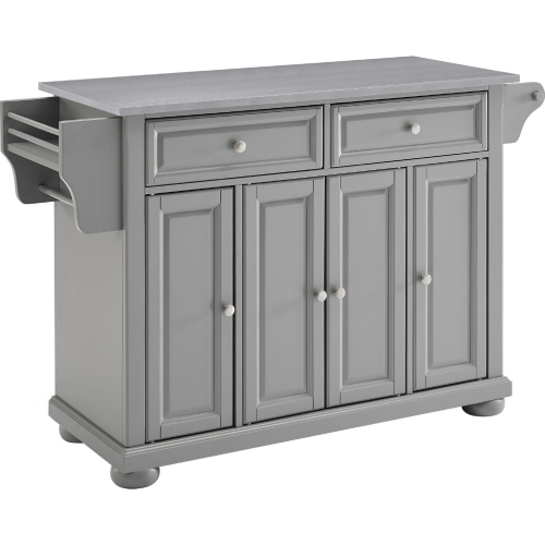 Alexandria Kitchen Island in Vintage Grey Finish w/ Stainless Steel Top