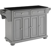 Alexandria Kitchen Island in Vintage Grey Finish w/ Black Granite Top