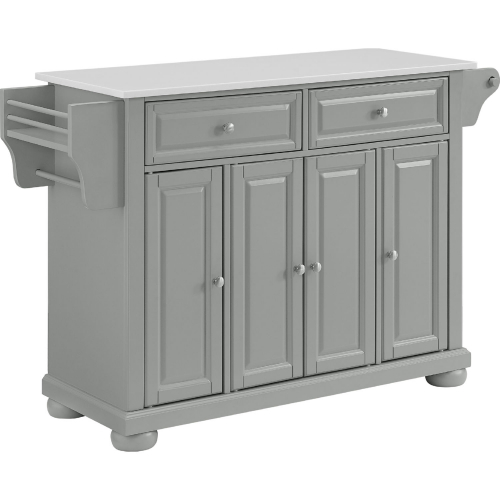 Alexandria Kitchen Island Cart in Gray Finish with White Granite Top