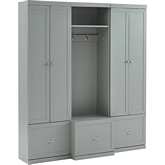 Harper 3 Piece Hall Tree & Pantry Cabinet Set in Gray Finish