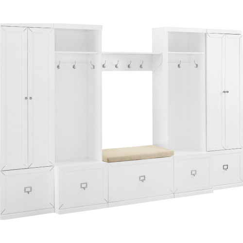 Harper 6 Piece Bench, Shelf, 2 Pantry Closets & 2 Hall Trees Set in White