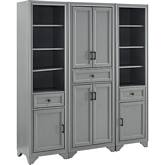 Tara 3 Piece Pantry Cabinet & 2 Linen Cabinets Set in Distressed Gray